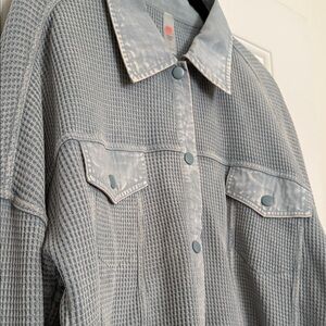 Mono B Waffle Knit Button-Up Jacket - Light Blue